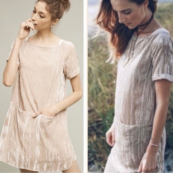Anthropologie Dresses & Skirts - Anthropologie Floreat Crinkle Velvet Dress Casual Career Champagne Size XS